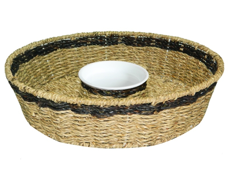 Exquisite Handcrafted Seagrass Dip and Chip Tray with Ceramic Insert - Eco-friendly Serveware